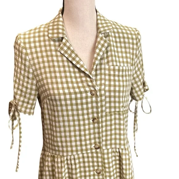 Topshop Tie Sleeve Gingham Mini Dress in Khaki, Size 4 Item 103394573 - Picture 5 of 13